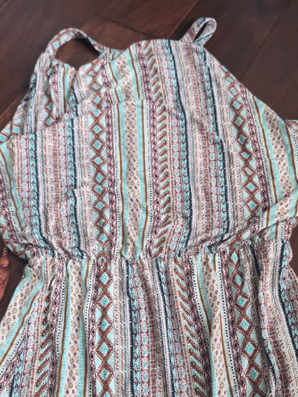 Artisan Ny Striped Maxi Dress in White, Brown & Teal - Picture 5 of 6